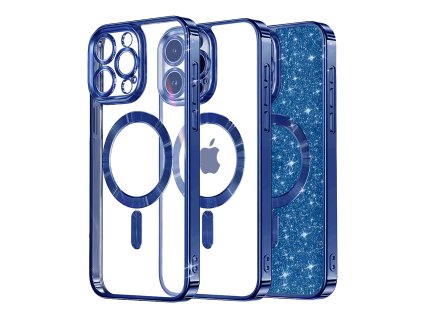 61200 techsuit luxury glitter magsafe kryt na iphone 16 pro tmavo modry
