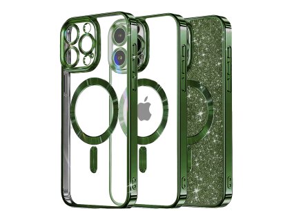61221 techsuit luxury glitter magsafe kryt na iphone 16 pro max tmavo zeleny