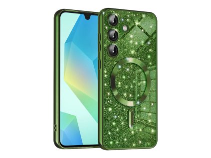 73206 techsuit luxury glitter magsafe puzdro pre samsung galaxy a16 4g a16 5g tmavozelene