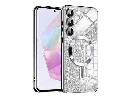 72960 techsuit luxury glitter magsafe puzdro pre samsung galaxy a35 5g strieborne