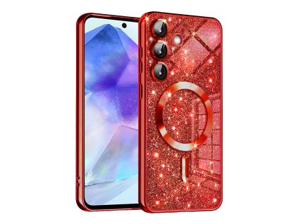 72978 techsuit luxury glitter magsafe puzdro pre samsung galaxy a55 5g cervene