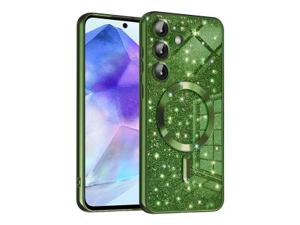 72966 techsuit luxury glitter magsafe puzdro pre samsung galaxy a55 5g tmavozelene