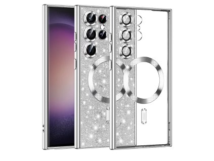 72585 techsuit luxury glitter magsafe puzdro pre samsung galaxy s23 ultra strieborne