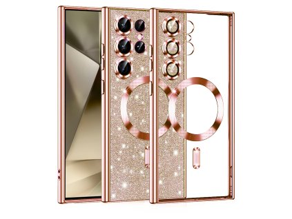 72609 techsuit luxury glitter magsafe puzdro pre samsung galaxy s24 ultra ruzovozlate