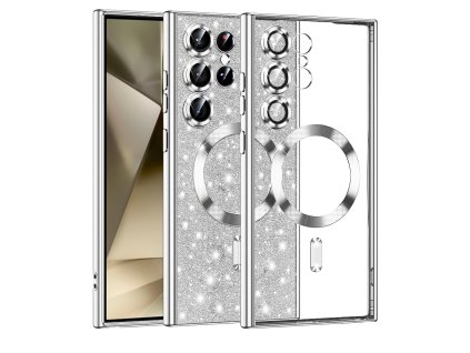 72603 techsuit luxury glitter magsafe puzdro pre samsung galaxy s24 ultra strieborne
