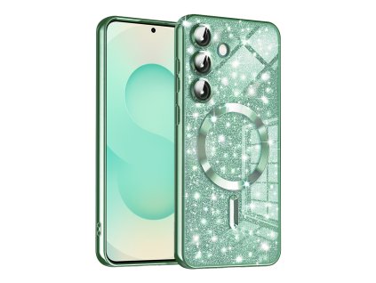 73158 techsuit luxury glitter magsafe puzdro pre samsung galaxy s25 plus svetlozelene