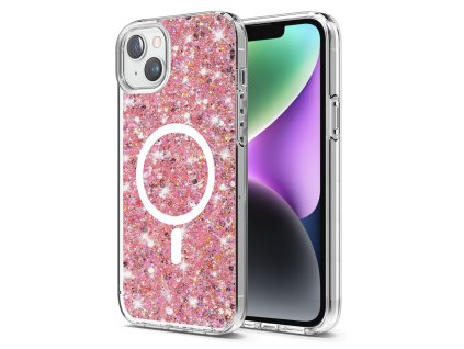 59358 techsuit sparkly glitter magsafe kryt na iphone 14 plus iphone 15 plus ruzovy