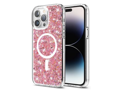 59373 techsuit sparkly glitter magsafe kryt na iphone 14 pro ruzovy