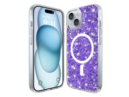 59427 techsuit sparkly glitter magsafe kryt na iphone 15 plus fialovy