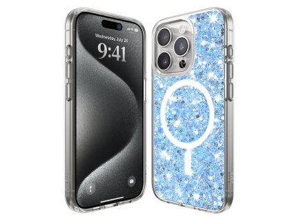 59415 techsuit sparkly glitter magsafe kryt na iphone 15 pro modry