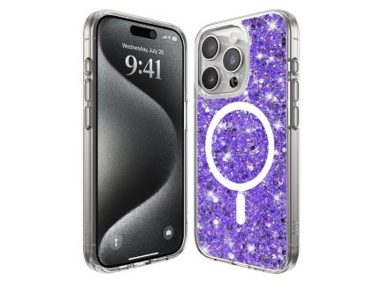 59439 techsuit sparkly glitter magsafe kryt na iphone 15 pro max fialovy