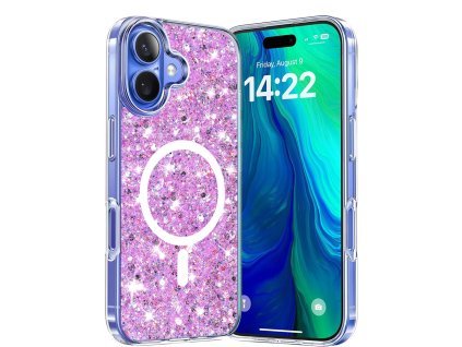 60444 techsuit sparkly glitter magsafe kryt na iphone 16 magenta