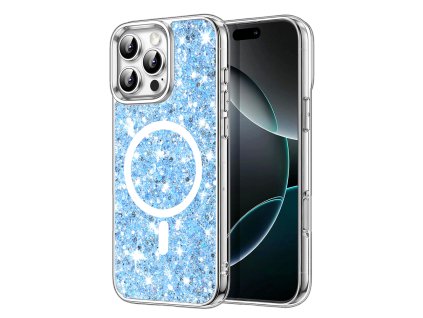 60453 techsuit sparkly glitter magsafe kryt na iphone 16 pro modry