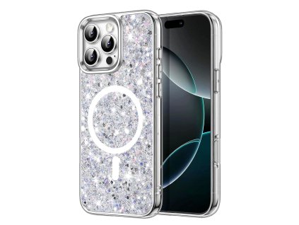 60462 techsuit sparkly glitter magsafe kryt na iphone 16 pro max biely