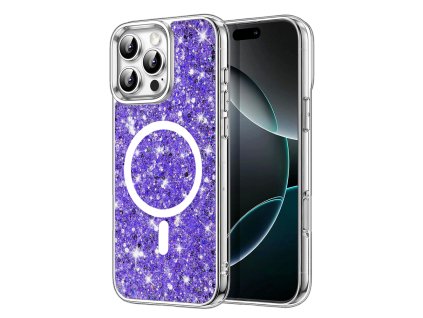 60471 techsuit sparkly glitter magsafe kryt na iphone 16 pro max fialovy