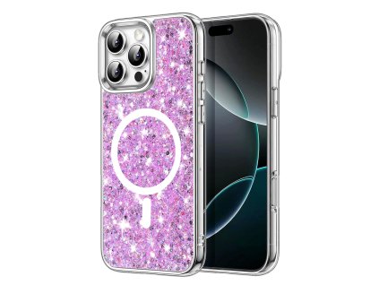 60474 techsuit sparkly glitter magsafe kryt na iphone 16 pro max magenta