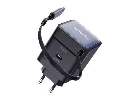 82602 duzzona sietova nabijacka s integrovanym kablom t10 2 usb c gan rychlonabijanie 65w cierna