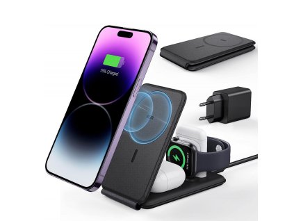 86034 esr premiova cestovna bezdrotova nabijacka 3v1 2c569a pre iphone mfi apple watch airpods qi2 15w cierna