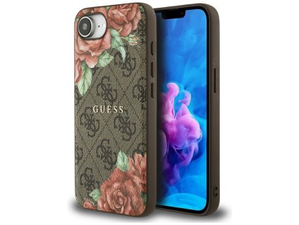 87747 guess hardcase 4g flower print magsafe tvrdy obal na iphone 16e hnedy