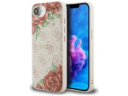 87744 guess hardcase 4g flower print magsafe tvrdy obal na iphone 16e ruzovy