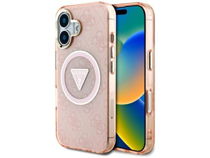 87699 guess iml metal glitter 4g circle triangle magsafe obal na iphone 16 ruzovy