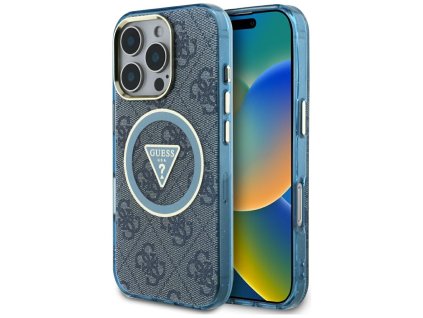 87717 guess iml metal glitter 4g circle triangle magsafe obal na iphone 16 pro modry