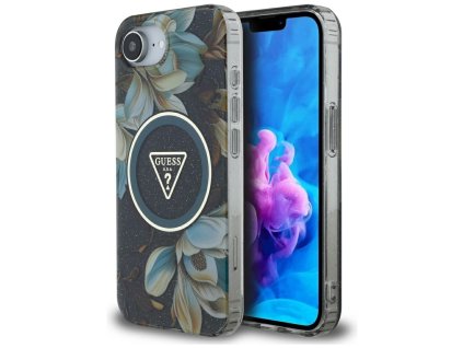 87732 guess iml metal glitter flowers triangle magsafe obal na iphone 16e cierny