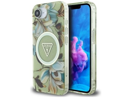 87756 guess iml metal glitter flowers triangle magsafe obal na iphone 16e zeleny