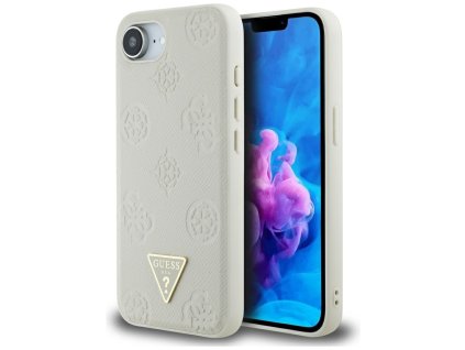 87735 guess peony grained hot stamp triangle logo magsafe kozene puzdro na iphone 16e bezovy