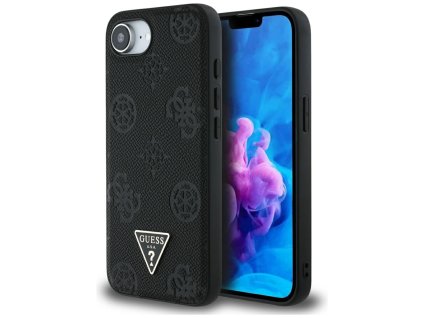 87738 guess peony grained hot stamp triangle logo magsafe kozene puzdro na iphone 16e cierny