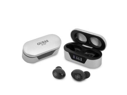 82848 guess bezdrotove sluchadla gutwst31eg tws bluetooth 5 0 usb c led displej dokovacia stanica ipx4 strieborne