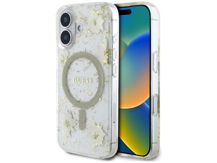 77451 guess hardcase resin flowers and glitter magsafe puzdro pre iphone 16 bezove