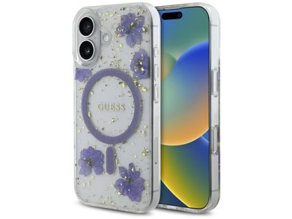 77469 guess hardcase resin flowers and glitter magsafe puzdro pre iphone 16 fialove