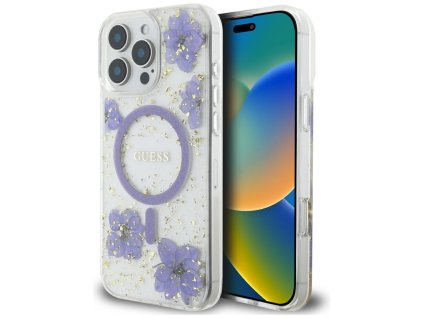77472 guess hardcase resin flowers and glitter magsafe puzdro pre iphone 16 pro fialove