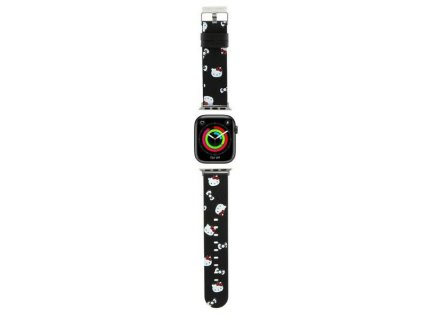 86208 hello kitty kozeny remienok s motivom hlaviciek a masliciek pre apple watch 1 10 se se 2 38 40 41 42 mm cierny