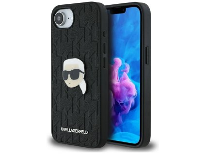 87777 karl lagerfeld hardcase leather monogram kozene puzdro na iphone 16e cierny