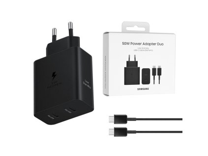 82530 samsung ep t5020xbegeu originalna nabijacka 2 usb c 50w s usb c kablom cierna blister