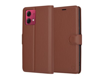 85506 6 techsuit leather folio kozene knizkove puzdro na motorola moto g84 hnede