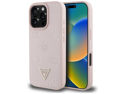 88050 guess peony grained hot stamp triangle magsafe kryt s magsafe pre iphone 16 pro max ruzovy