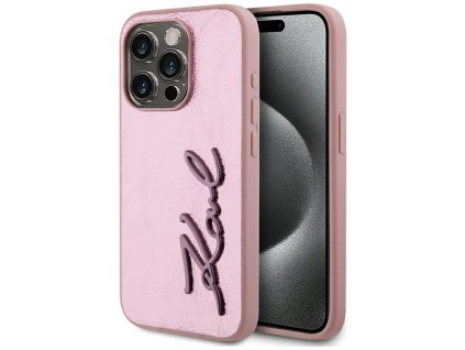 88107 karl lagerfeld hardcase leather ochranny kryt pre iphone 15 pro max ruzovy pink metal signature