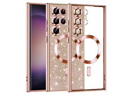 88215 techsuit luxury glitter magsafe kryt pre samsung galaxy s23 ultra ruzovo zlaty