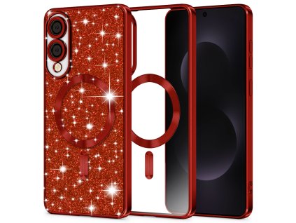 88383 techsuit luxury glitter magsafe kryt pre samsung galaxy s25 edge cerveny
