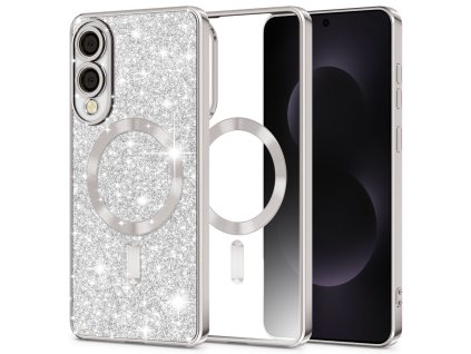 88389 techsuit luxury glitter magsafe kryt pre samsung galaxy s25 edge strieborny