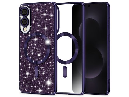 88398 techsuit luxury glitter magsafe kryt pre samsung galaxy s25 edge tmavofialovy