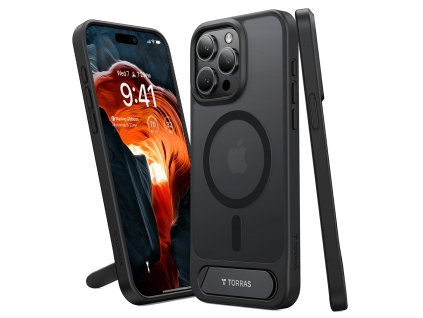 87909 torras pstand kryt so stojanom pre iphone 15 pro cierny