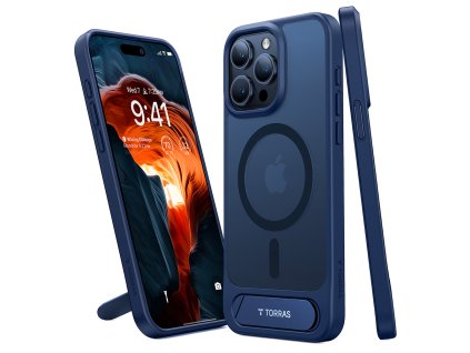 87918 torras pstand kryt so stojanom pre iphone 15 pro max tmavomodry