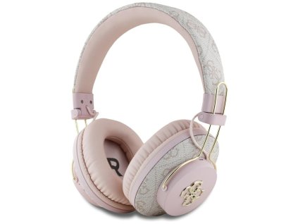89697 guess bezdrotove sluchadla 4g metal logo bluetooth 5 3 enc usb c eko koza on ear 300 mah ruzove