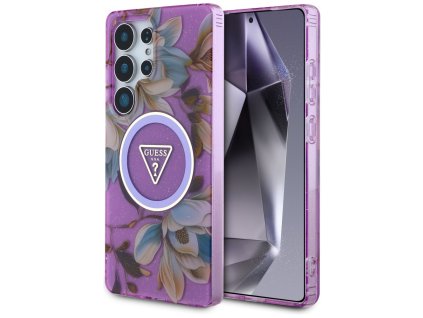 89133 guess iml metal glitter flowers triangle magsafe ochranny kryt pre samsung galaxy s25 ultra purpurovy