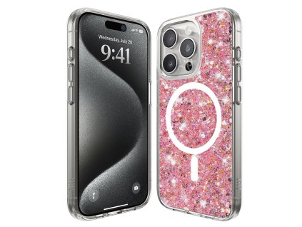 90372 techsuit sparkly glitter magsafe puzdro pre iphone 15 pro ruzove