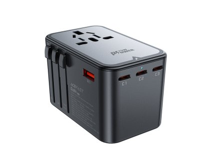 91158 acefast cestovny adapter gan 3 type c 2 usb eu uk aus us pd75w multifunkcna rychla nabijacka cierny